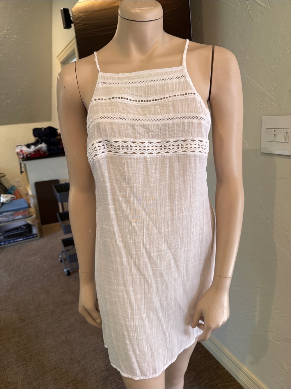 Women’s White Crochet-Trim Slip Dress